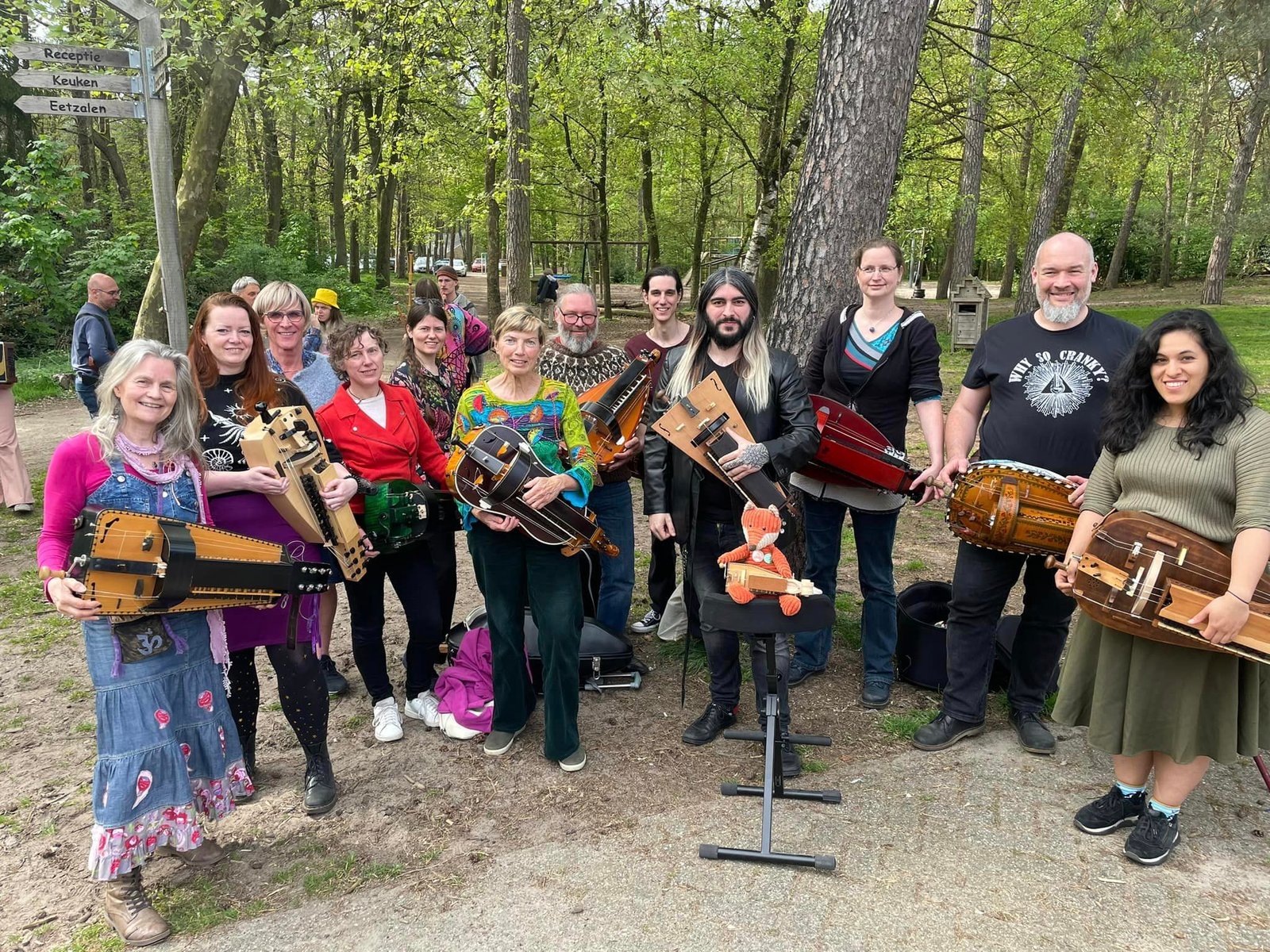 Sergio with students and their hurdy-gurdies in the Netherlands